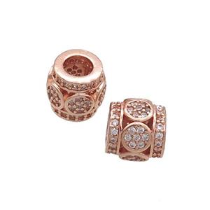 Copper Tube Beads Pave Zircon Large Hole Rose Gold, approx 8mm, 3.5mm hole [FN33295]