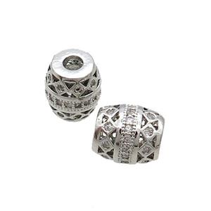 Copper Barrel Beads Pave Zircon Platinum Plated, approx 7.5-8.5mm [FN33297]