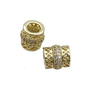 Copper Tube Beads Pave Zircon Large Hole Gold Plated, approx 9mm, 5mm hole [FN33302]