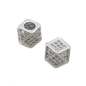 Copper Cube Beads Pave Zircon Large Hole Platinum Plated, approx 7mm, 3mm hole [FN33305]
