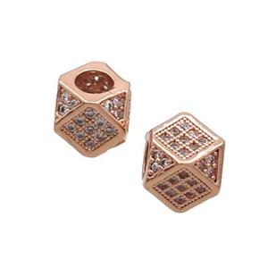Copper Cube Beads Pave Zircon Large Hole Rose Gold, approx 7mm, 3mm hole [FN33307]