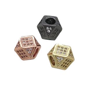 Copper Cube Beads Pave Zircon Large Hole Mixed, approx 7mm, 3mm hole [FN33309]