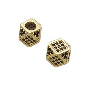 Copper Cube Beads Pave Black Zircon Large Hole Gold Plated, approx 7mm, 3mm hole [FN33311]