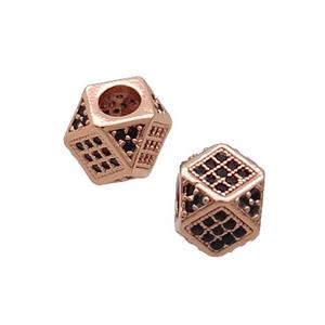 Copper Cube Beads Pave Black Zircon Large Hole Rose Gold, approx 7mm, 3mm hole [FN33312]