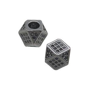 Copper Cube Beads Pave Black Zircon Large Hole Black Plated, approx 7mm, 3mm hole [FN33313]
