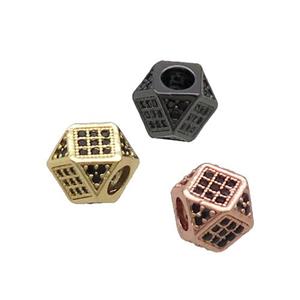 Copper Cube Beads Pave Black Zircon Large Hole Mixed, approx 7mm, 3mm hole [FN33314]