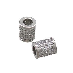 Copper Tube Beads Pave Zircon Large Hole Platinum Plated, approx 7-8mm, 3mm hole [FN33315]