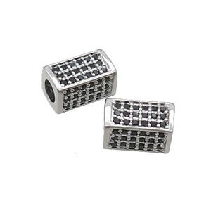 Copper Cuboid Beads Pave Black Zircon Large Hole Platinum Plated, approx 6-10mm, 3mm hole [FN33319]