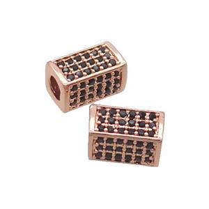 Copper Cuboid Beads Pave Black Zircon Large Hole Rose Gold, approx 6-10mm, 3mm hole [FN33321]