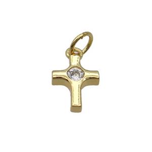 Copper Cross Pendant Pave Zircon Gold Plated, approx 8-10mm [FN33329]