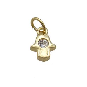 Copper Hamsahand Pendant Pave Zircon Gold Plated, approx 6.5-7.5mm [FN33333]