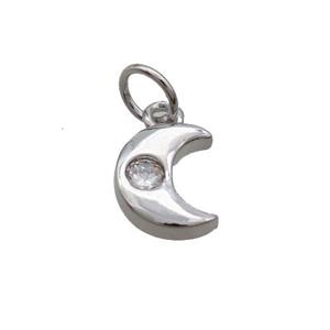 Copper Moon Pendant Pave Zircon Platinum Plated, approx 7-8mm [FN33334]