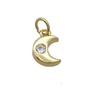 Copper Moon Pendant Pave Zircon Gold Plated, approx 7-8mm [FN33335]