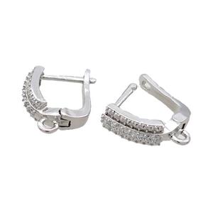 Copper Latchback Earring Pave Zircon Platinum Plated, approx 13-15mm [FN33381]