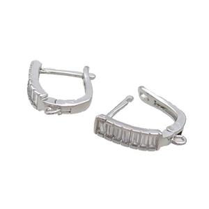 Copper Latchback Earring Pave Zircon Platinum Plated, approx 13-16mm [FN33397]