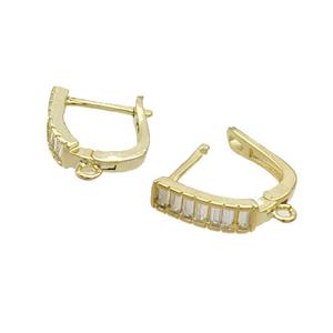 Copper Latchback Earring Pave Zircon Gold Plated, approx 13-16mm [FN33398]