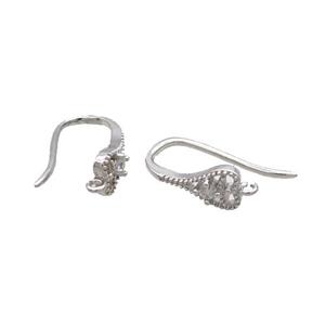 Copper Hook Earring Pave Zircon Platinum Plated, approx 10-16mm [FN33406]