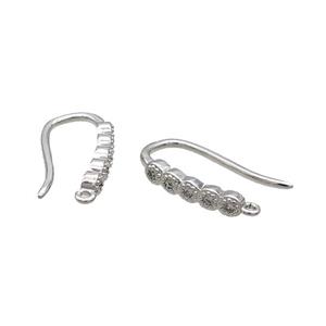 Copper Hook Earring Pave Zircon Platinum Plated, approx 10-16mm [FN33407]