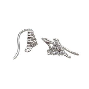 Copper Hook Earring Pave Zircon Platinum Plated, approx 8mm, 8-17mm [FN33408]