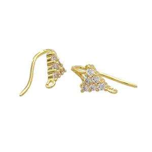 Copper Hook Earring Pave Zircon Gold Plated, approx 8mm, 8-17mm [FN33409]