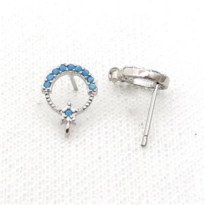 Copper Stud Earring Pave Zircon Platinum Plated, approx 10mm dia [FN33414]