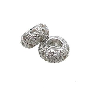 Copper Rondelle Beads Pave Zircon Platinum Plated, approx 6mm [FN33419]