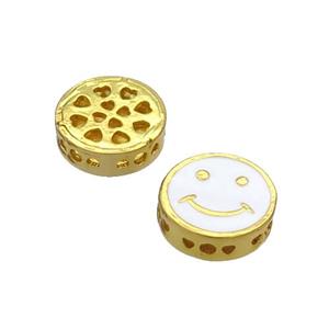 Copper Emoji Beads White Enamel Gold Plated, approx 7-9mm, 6mm [FN33426]