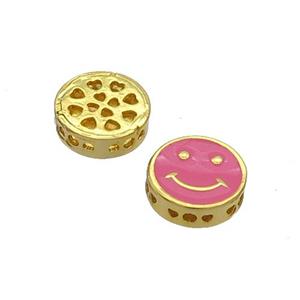 Copper Emoji Beads Hotpink Enamel Gold Plated, approx 11mm dia [FN33428]