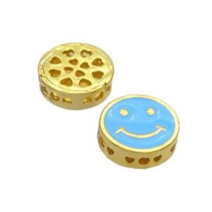 Copper Emoji Beads Blue Enamel Gold Plated, approx 11mm dia [FN33429]