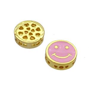 Copper Emoji Beads Pink Enamel Gold Plated, approx 11mm dia [FN33431]