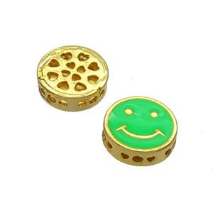 Copper Emoji Beads Green Enamel Gold Plated, approx 11mm dia [FN33432]