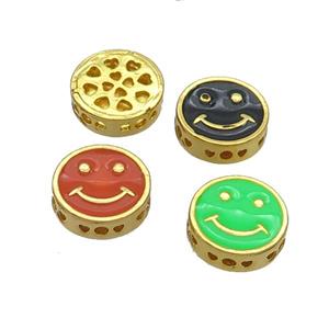 Copper Emoji Beads Enamel Gold Plated Mixed, approx 11mm dia [FN33433]