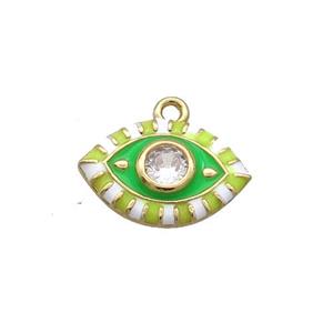 Copper Eye Pendant Pave Zircon Green Enamel Gold Plated, approx 9-14mm [FN33436]