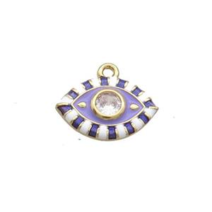 Copper Eye Pendant Pave Zircon Purple Enamel Gold Plated, approx 9-14mm [FN33437]