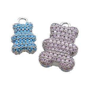 Copper Bear Pendant Pave Zircon Platinum Plated, approx 14-20mm [FN33440-L]