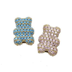 Copper Bear Beads Pave Zircon Gold Plated, approx 14-20mm [FN33446-L]