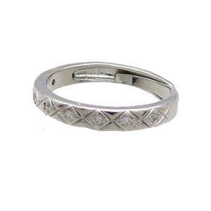 Copper Ring Pave Zircon Platinum Plated Adjustable, approx 18mm dia [FN33453]