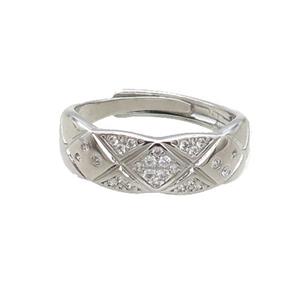 Copper Ring Pave Zircon Platinum Plated Adjustable, approx 7mm, 18mm dia [FN33455]