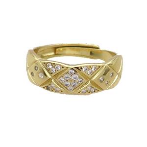Copper Ring Pave Zircon Gold Plated Adjustable, approx 7mm, 18mm dia [FN33456]