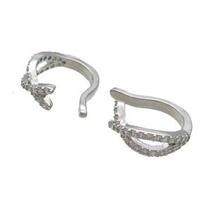 Copper Clip Earring Pave Zircon Platinum Plated, approx 4mm, 12-15mm [FN33457]