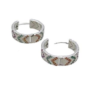 Copper Hoop Earring Pave Zircon Platinum Plated, approx 6mm, 18mm dia [FN33469]