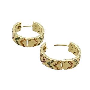 Copper Hoop Earring Pave Zircon Gold Plated, approx 6mm, 18mm dia [FN33470]