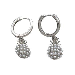 Copper Hoop Earring With Pineapple Platinum Plated, approx 9-14mm, 14mm dia [FN33471]