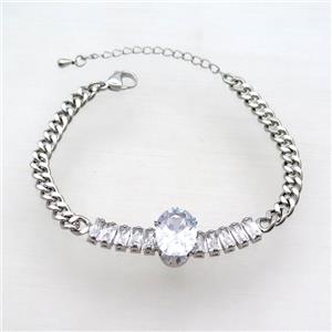 Copper Chain Bracelet Pave Crystal Glass Platinum Plated, approx 10-15mm, 5mm, 17-22cm length [FN33573]