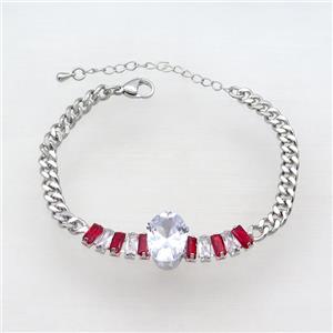 Copper Chain Bracelet Pave Crystal Glass Platinum Plated, approx 10-15mm, 5mm, 17-22cm length [FN33575]