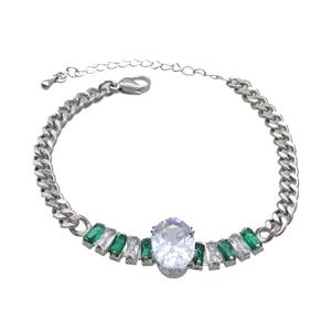 Copper Chain Bracelet Pave Crystal Glass Platinum Plated, approx 10-15mm, 5mm, 17-22cm length [FN33576]