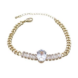 Copper Chain Bracelet Pave Crystal Glass Gold Plated, approx 10-15mm, 5mm, 17-22cm length [FN33577]