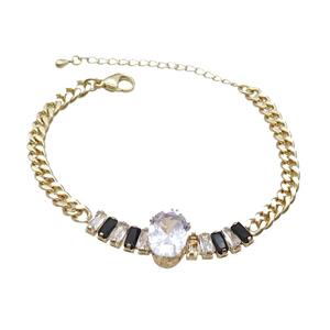 Copper Chain Bracelet Pave Crystal Glass Gold Plated, approx 10-15mm, 5mm, 17-22cm length [FN33578]