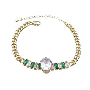 Copper Chain Bracelet Pave Crystal Glass Gold Plated, approx 10-15mm, 5mm, 17-22cm length [FN33580]