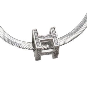 Copper Necklace Pave Zircon Platinum Plated, approx 10x10mm, 4mm, 44cm length [FN33581]